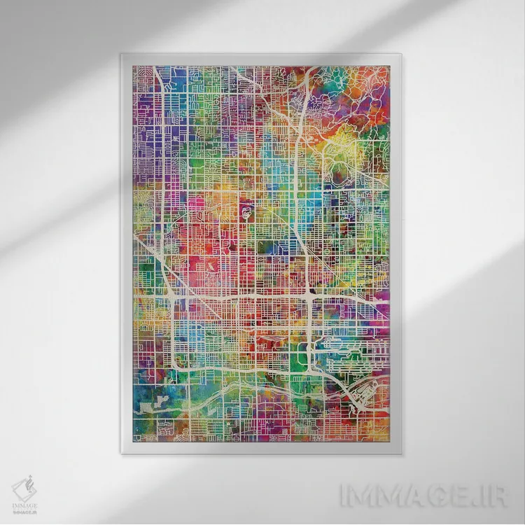 تابلو دکوراتیو نقشه شهر فونیکس آریزونا I اثر مایکل تامپست - نمای قابدار سفید