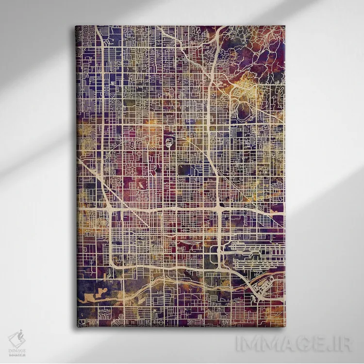 تابلو دکوراتیو نقشه شهر فونیکس آریزونا II اثر مایکل تامپست - نمای روبهرو روی دیوار