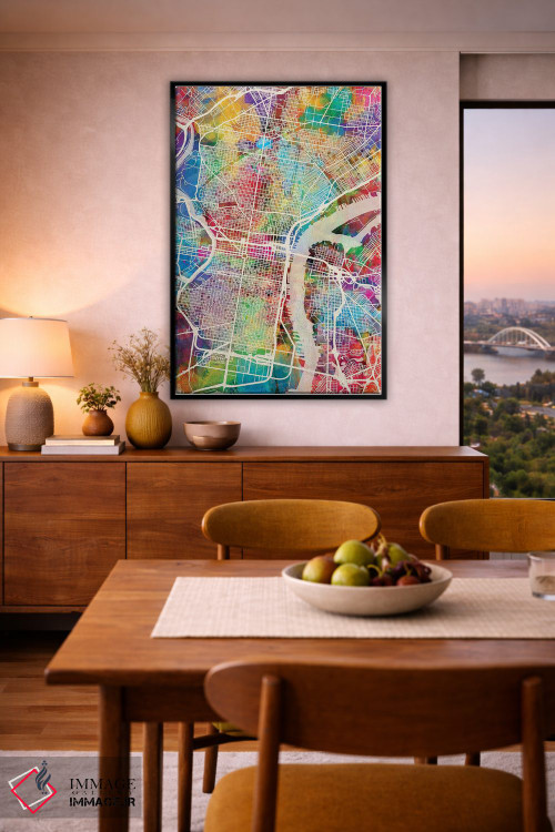 تابلو دکوراتیو نقشه خیابان های فیلادلفیا پنسیلوانیا II اثر مایکل تامپست - D6B