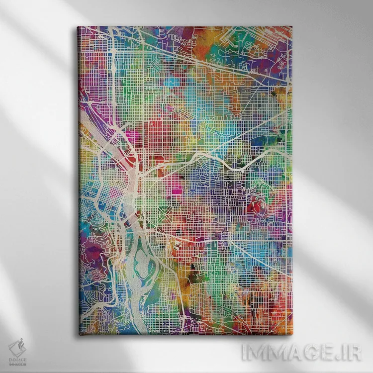 تابلو دکوراتیو نقشه شهر پورتلند اورگن I اثر مایکل تامپست - نمای روبهرو روی دیوار