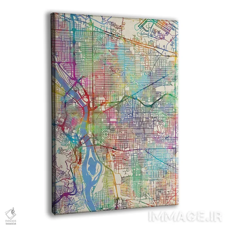 تابلو دکوراتیو نقشه شهر پورتلند اورگن III اثر مایکل تامپست - نمای پرسپکتیو محصول
