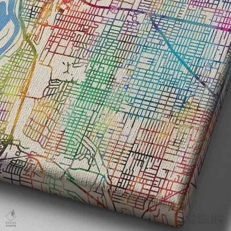 تابلو دکوراتیو نقشه شهر پورتلند اورگن III اثر مایکل تامپست - نمای نزدیک بافت بوم