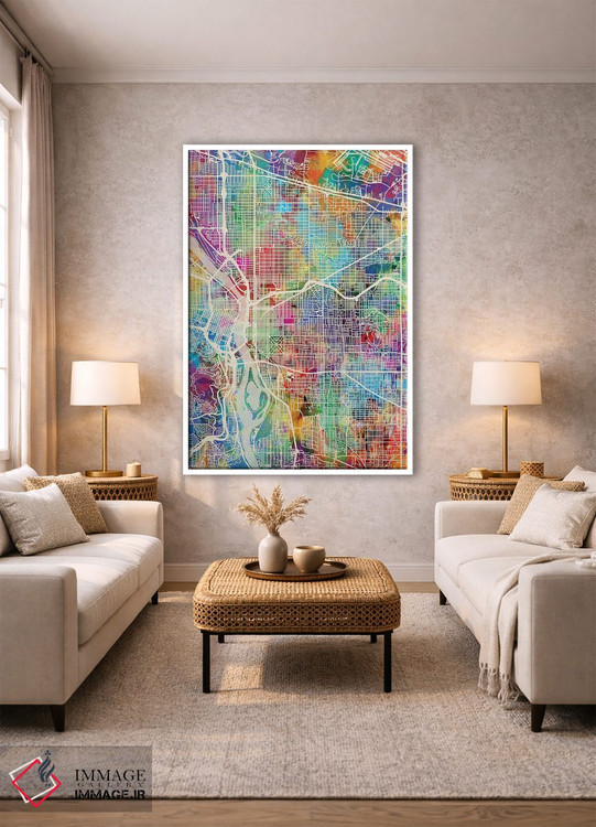 تابلو دکوراتیو نقشه شهر پورتلند اورگن I اثر مایکل تامپست - D1W