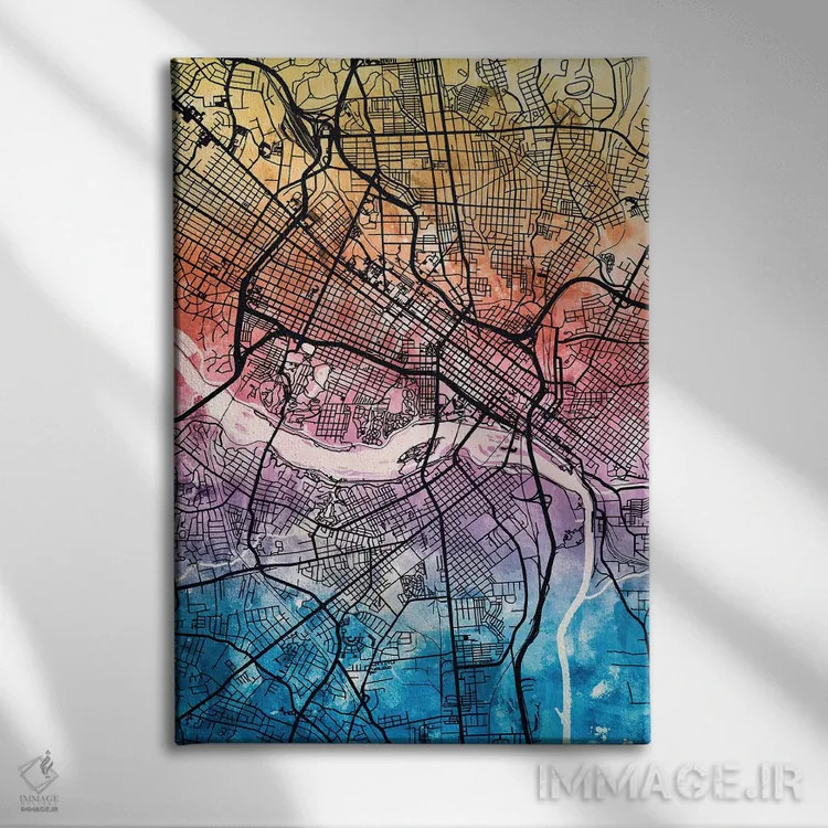 تابلو دکوراتیو نقشه شهر ریچموند ویرجینیا IV اثر مایکل تامپست - نمای روبهرو روی دیوار