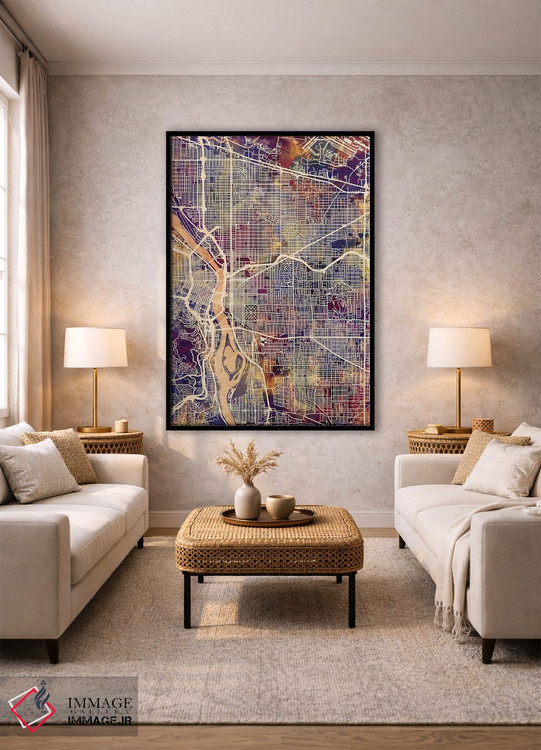 تابلو دکوراتیو نقشه شهر پورتلند اورگن II اثر مایکل تامپست - D2B