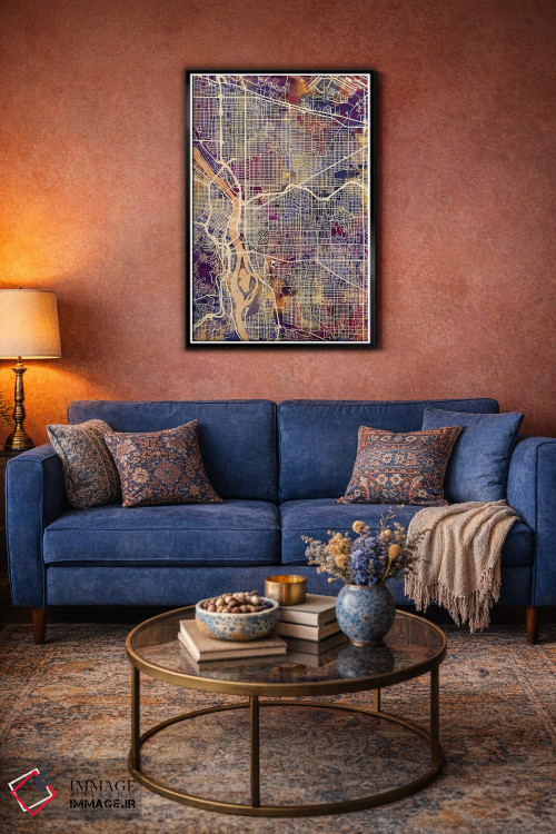 تابلو دکوراتیو نقشه شهر پورتلند اورگن II اثر مایکل تامپست - D4B