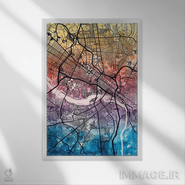 تابلو دکوراتیو نقشه شهر ریچموند ویرجینیا IV اثر مایکل تامپست - نمای قابدار سفید