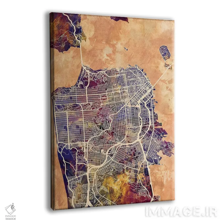 تابلو دکوراتیو نقشه خیابان های شهر سان فرانسیسکو II اثر مایکل تامپست - نمای پرسپکتیو محصول