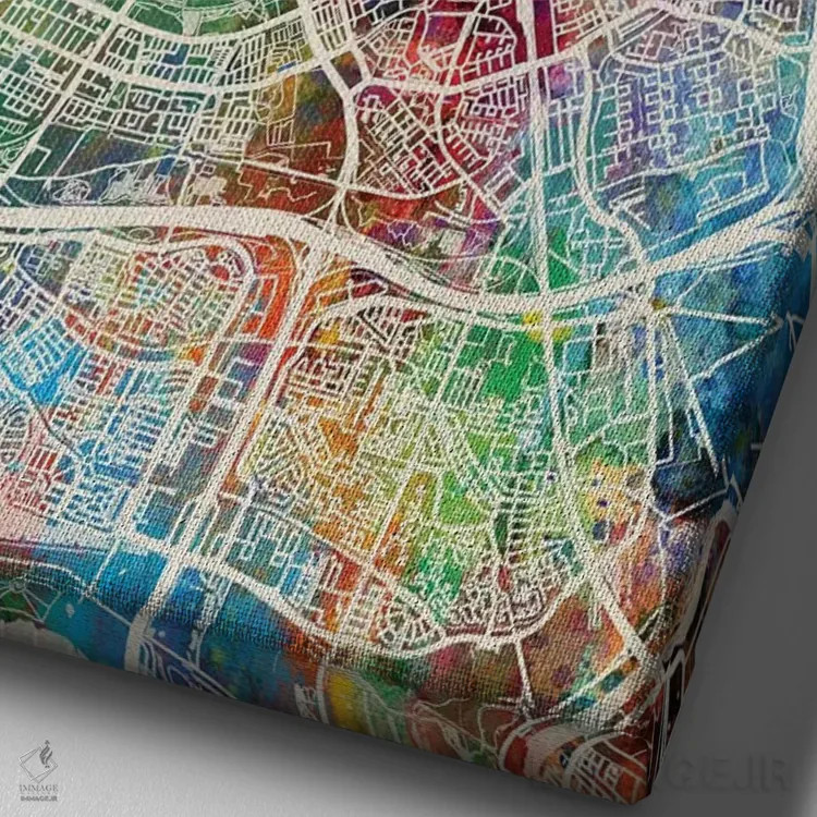 تابلو دکوراتیو نقشه شهر روتردام هلند I اثر مایکل تامپست - نمای نزدیک بافت بوم