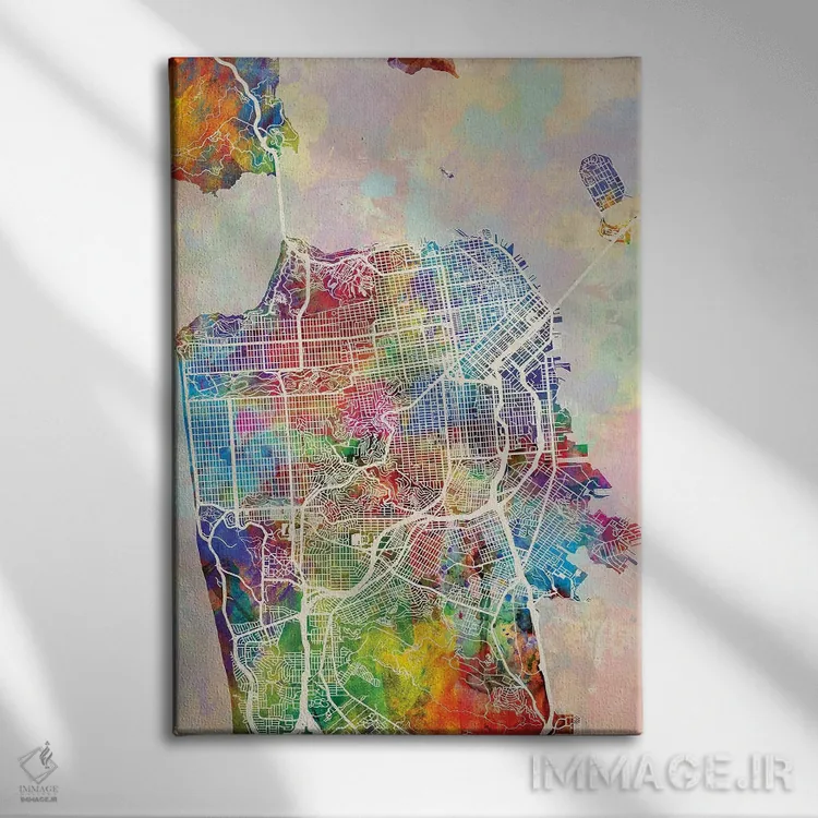 تابلو دکوراتیو نقشه خیابان های شهر سان فرانسیسکو I اثر مایکل تامپست - نمای روبهرو روی دیوار