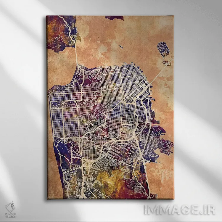 تابلو دکوراتیو نقشه خیابان های شهر سان فرانسیسکو II اثر مایکل تامپست - نمای روبهرو روی دیوار