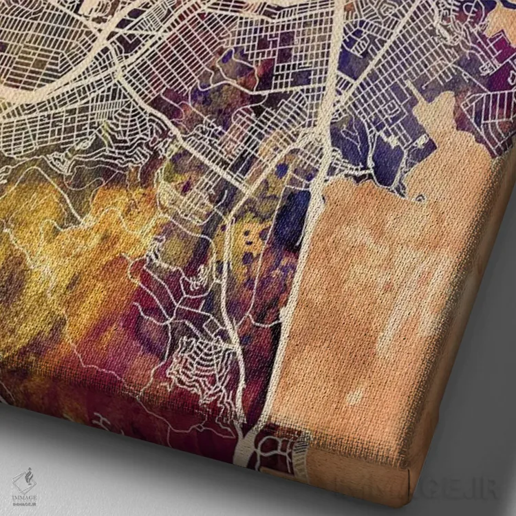 تابلو دکوراتیو نقشه خیابان های شهر سان فرانسیسکو II اثر مایکل تامپست - نمای نزدیک بافت بوم