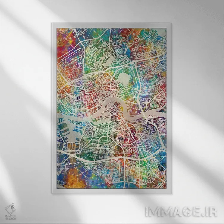 تابلو دکوراتیو نقشه شهر روتردام هلند I اثر مایکل تامپست - نمای قابدار سفید