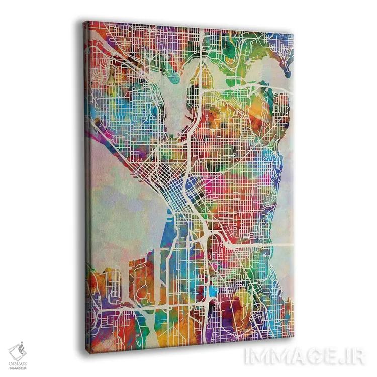 تابلو دکوراتیو نقشه خیابان های سیاتل واشنگتن I اثر مایکل تامپست - نمای پرسپکتیو محصول