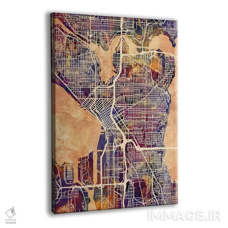 تابلو دکوراتیو نقشه خیابان های سیاتل واشنگتن II اثر مایکل تامپست - نمای پرسپکتیو محصول