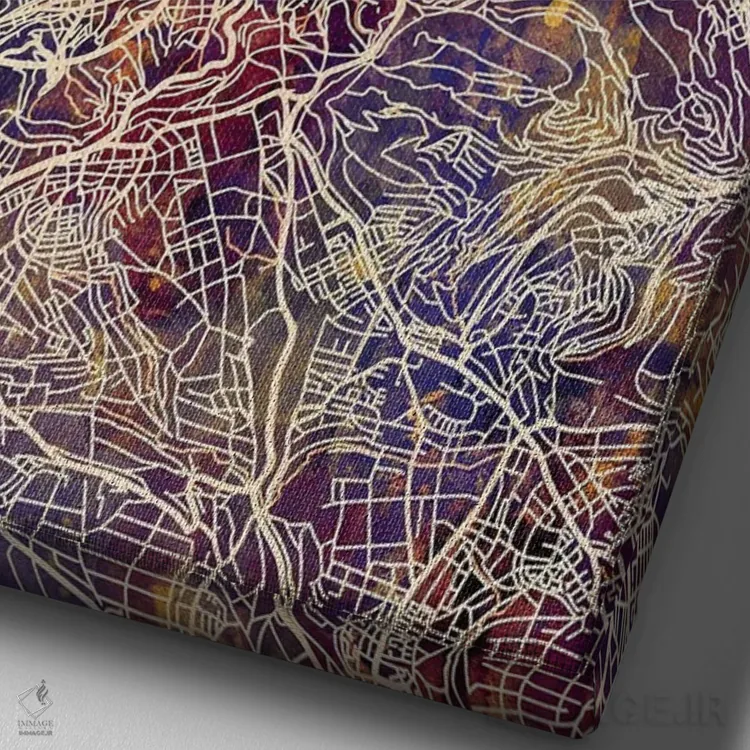 تابلو دکوراتیو نقشه شهر اشتوتگارت آلمان II اثر مایکل تامپست - نمای نزدیک بافت بوم