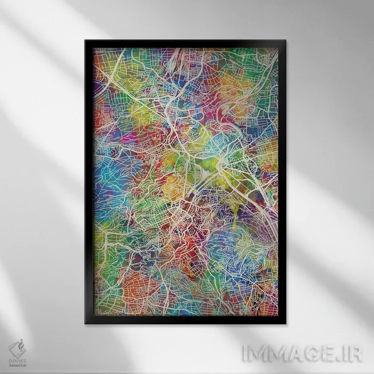 تابلو دکوراتیو نقشه شهر اشتوتگارت آلمان I اثر مایکل تامپست - نمای قابدار مشکی