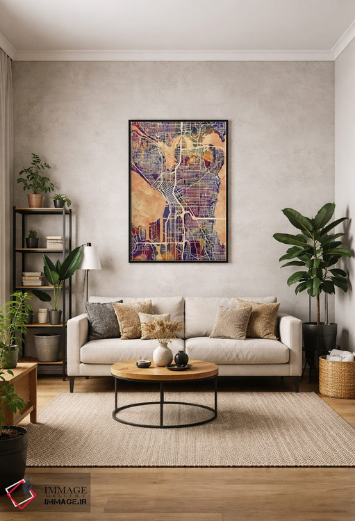تابلو دکوراتیو نقشه خیابان های سیاتل واشنگتن II اثر مایکل تامپست - D1B