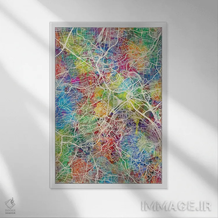 تابلو دکوراتیو نقشه شهر اشتوتگارت آلمان I اثر مایکل تامپست - نمای قابدار سفید