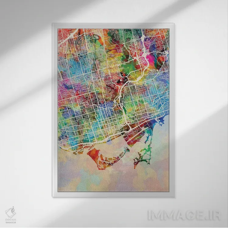 تابلو دکوراتیو نقشه خیابان های تورنتو I اثر مایکل تامپست - نمای قابدار سفید