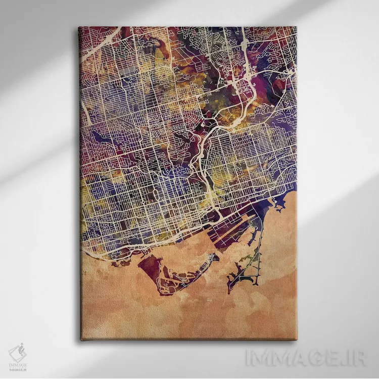 تابلو دکوراتیو نقشه خیابان های تورنتو II اثر مایکل تامپست - نمای روبهرو روی دیوار