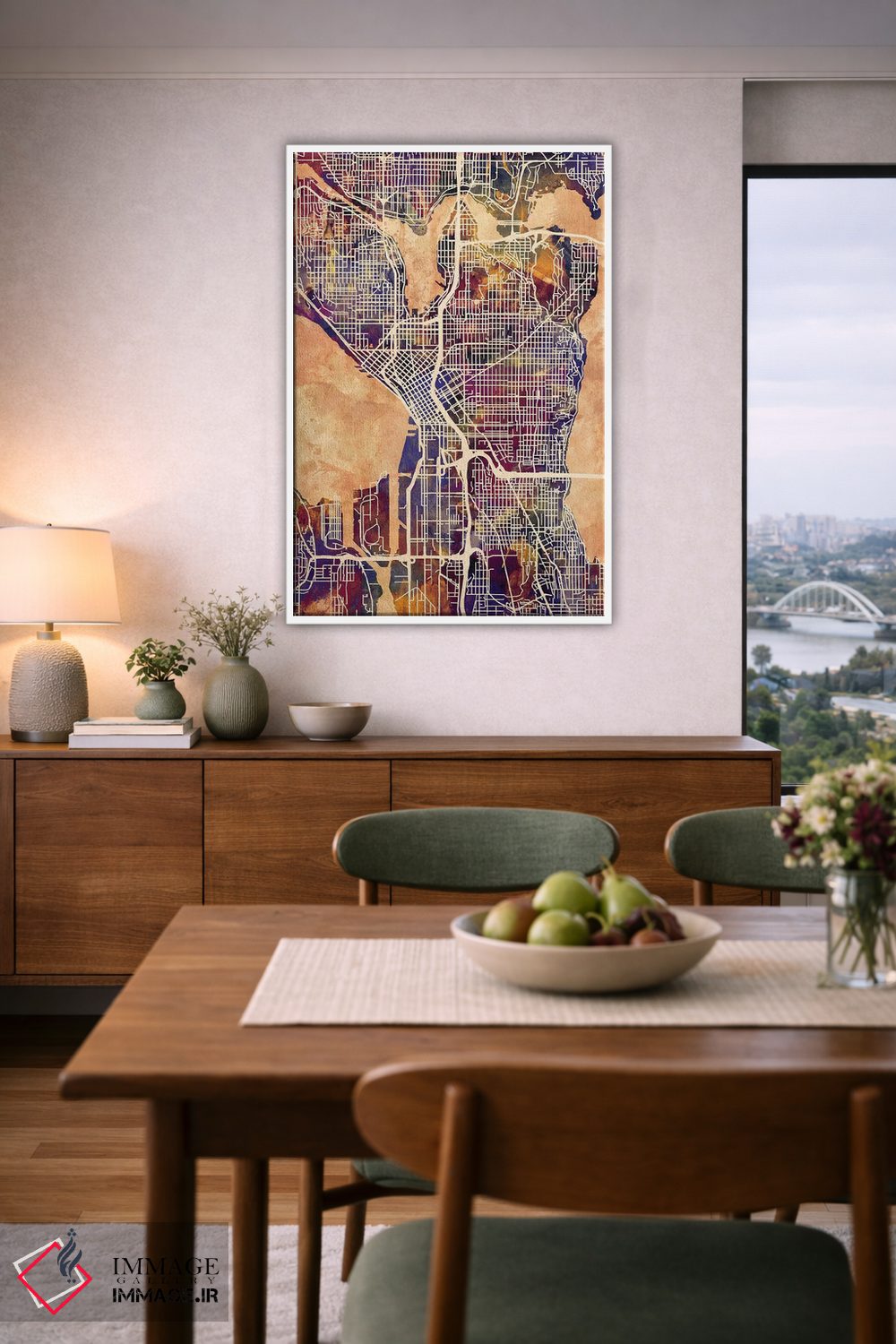 تابلو دکوراتیو نقشه خیابان های سیاتل واشنگتن II اثر مایکل تامپست - D6W