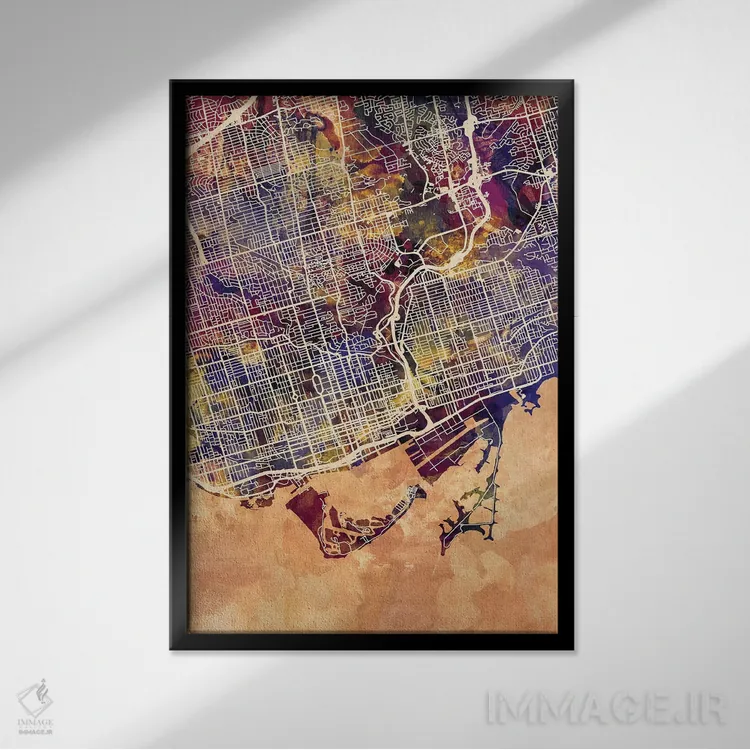 تابلو دکوراتیو نقشه خیابان های تورنتو II اثر مایکل تامپست - نمای قابدار مشکی