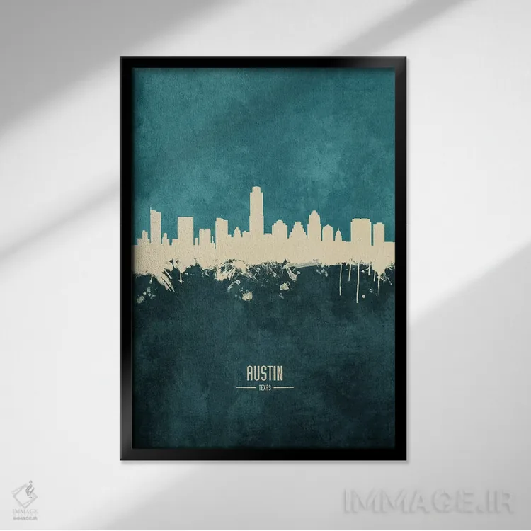 تابلو دکوراتیو منظره خط افق آستین تگزاس اثر مایکل تامپست - نمای قابدار مشکی