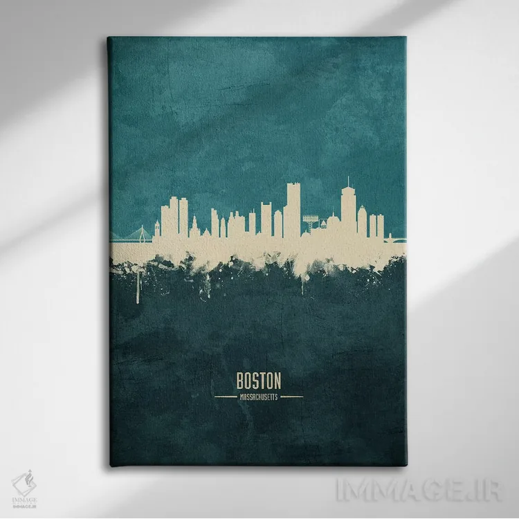 تابلو دکوراتیو منظره خط افق بوستون ماساچوست اثر مایکل تامپست - نمای روبهرو روی دیوار