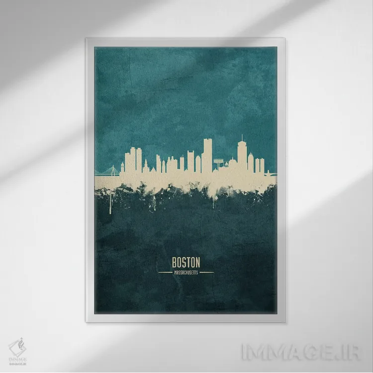 تابلو دکوراتیو منظره خط افق بوستون ماساچوست اثر مایکل تامپست - نمای قابدار سفید