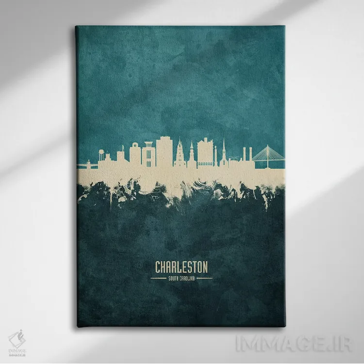 تابلو دکوراتیو منظره خط افق چارلستون کارولینای جنوبی اثر مایکل تامپست - نمای روبهرو روی دیوار