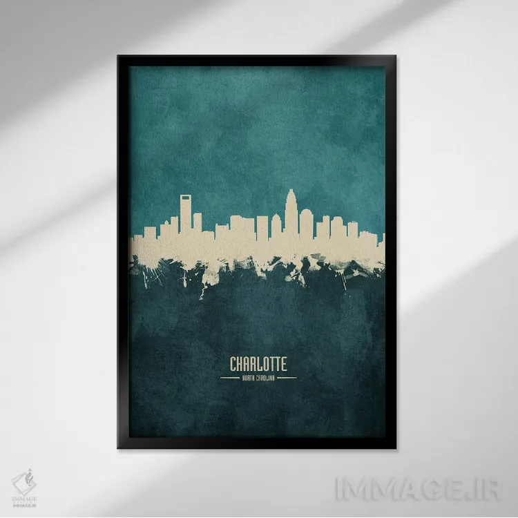 تابلو دکوراتیو منظره خط افق شارلوت کارولینای شمالی اثر مایکل تامپست - نمای قابدار مشکی