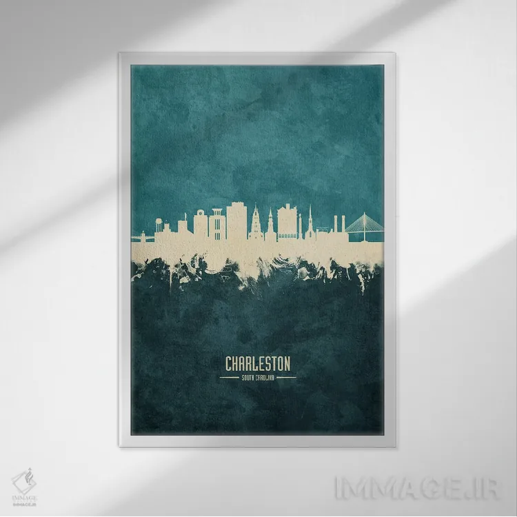 تابلو دکوراتیو منظره خط افق چارلستون کارولینای جنوبی اثر مایکل تامپست - نمای قابدار سفید