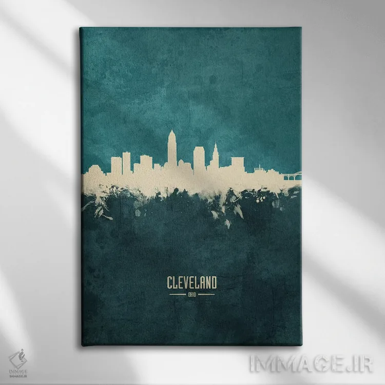 تابلو دکوراتیو منظره خط افق کلیولند اوهایو اثر مایکل تامپست - نمای روبهرو روی دیوار