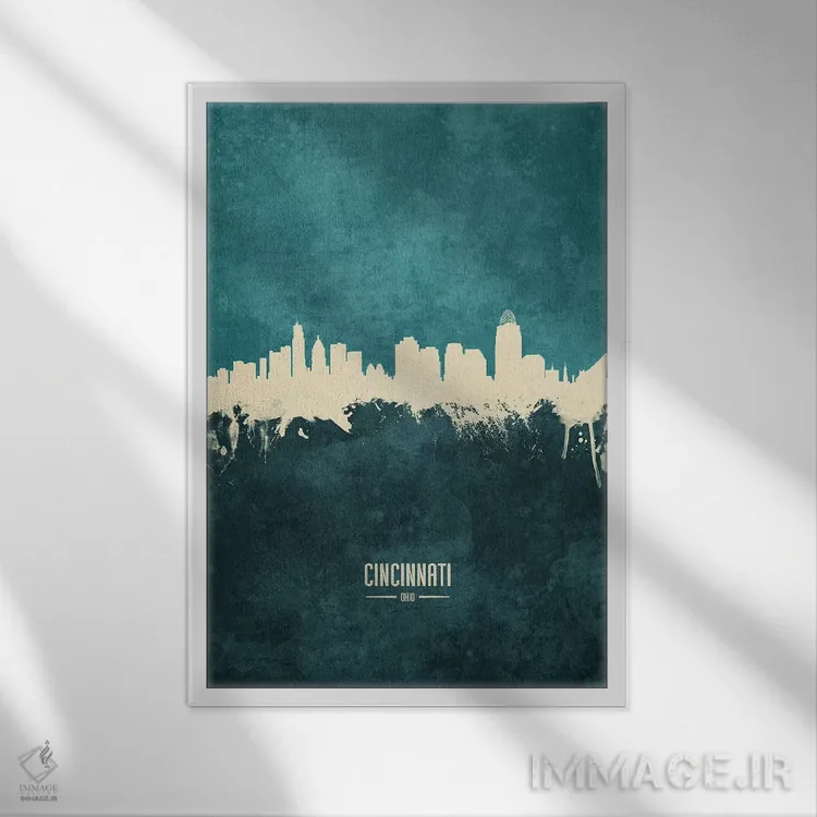 تابلو دکوراتیو منظره خط افق سینسیناتی اوهایو اثر مایکل تامپست - نمای قابدار سفید