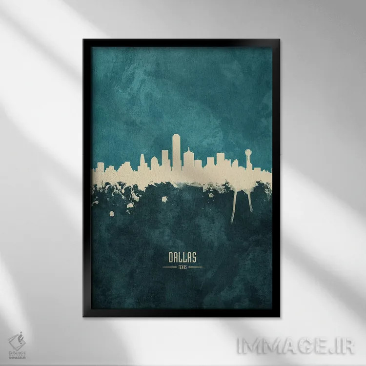 تابلو دکوراتیو منظره خط افق دالاس تگزاس اثر مایکل تامپست - نمای قابدار مشکی