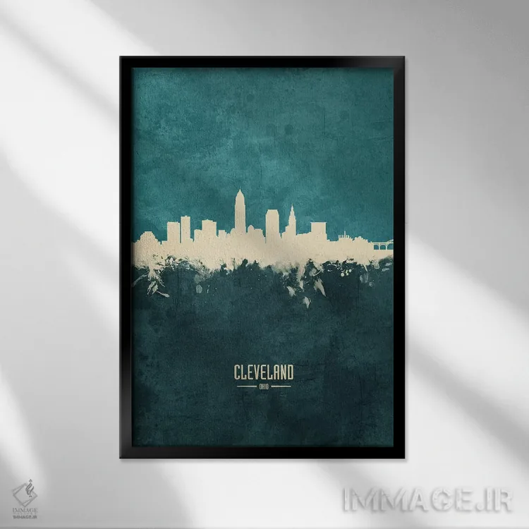 تابلو دکوراتیو منظره خط افق کلیولند اوهایو اثر مایکل تامپست - نمای قابدار مشکی