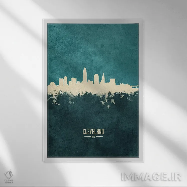 تابلو دکوراتیو منظره خط افق کلیولند اوهایو اثر مایکل تامپست - نمای قابدار سفید