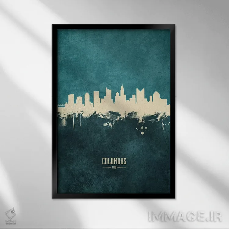 تابلو دکوراتیو منظره خط افق کلمبوس اوهایو اثر مایکل تامپست - نمای قابدار مشکی