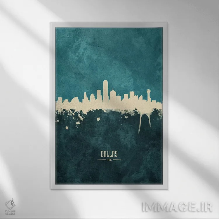 تابلو دکوراتیو منظره خط افق دالاس تگزاس اثر مایکل تامپست - نمای قابدار سفید