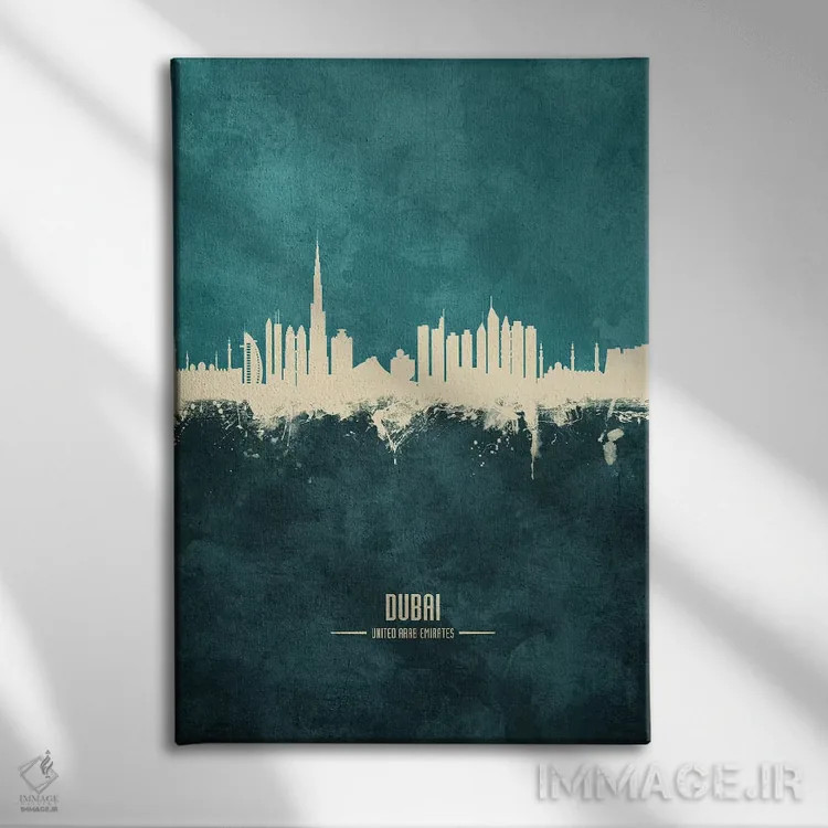 تابلو دکوراتیو منظره خط افق دبی، امارات متحده عربی اثر مایکل تامپست - نمای روبهرو روی دیوار