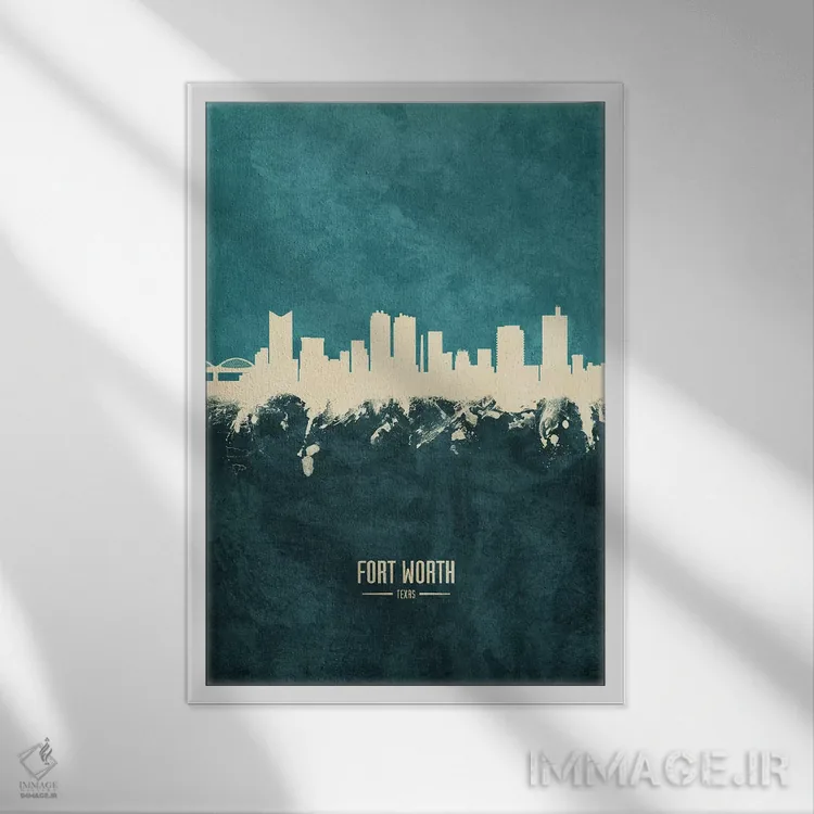 تابلو دکوراتیو منظره خط افق فورت ورث، تگزاس اثر مایکل تامپست - نمای قابدار سفید