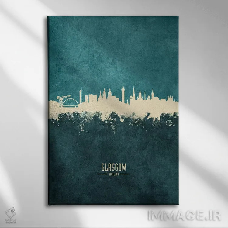 تابلو دکوراتیو منظره خط افق گلاسگو، اسکاتلند اثر مایکل تامپست - نمای روبهرو روی دیوار