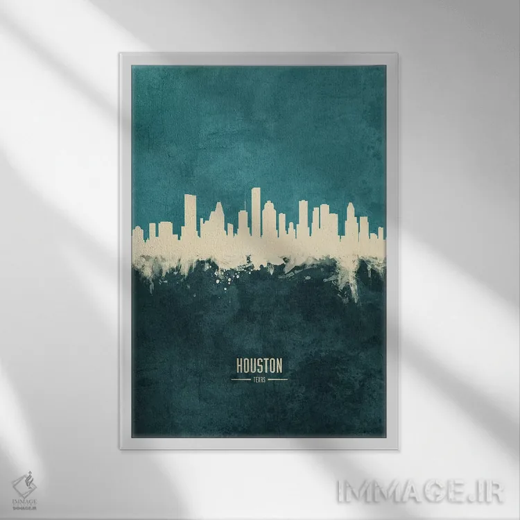 تابلو دکوراتیو منظره خط افق هیوستون، تگزاس اثر مایکل تامپست - نمای قابدار سفید