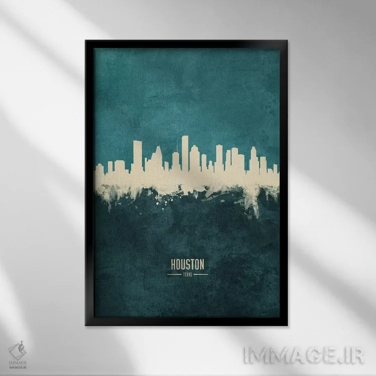 تابلو دکوراتیو منظره خط افق هیوستون، تگزاس اثر مایکل تامپست - نمای قابدار مشکی