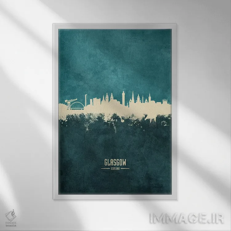 تابلو دکوراتیو منظره خط افق گلاسگو، اسکاتلند اثر مایکل تامپست - نمای قابدار سفید