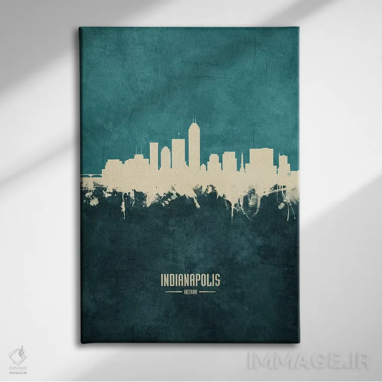 تابلو دکوراتیو منظره خط افق ایندیاناپولیس، ایندیانا اثر مایکل تامپست - نمای روبهرو روی دیوار