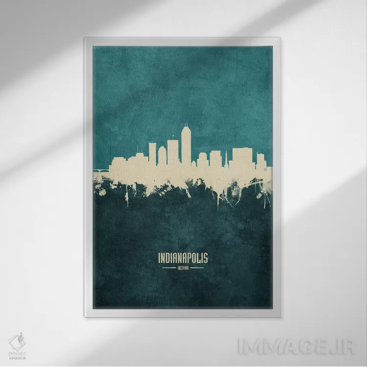 تابلو دکوراتیو منظره خط افق ایندیاناپولیس، ایندیانا اثر مایکل تامپست - نمای قابدار سفید