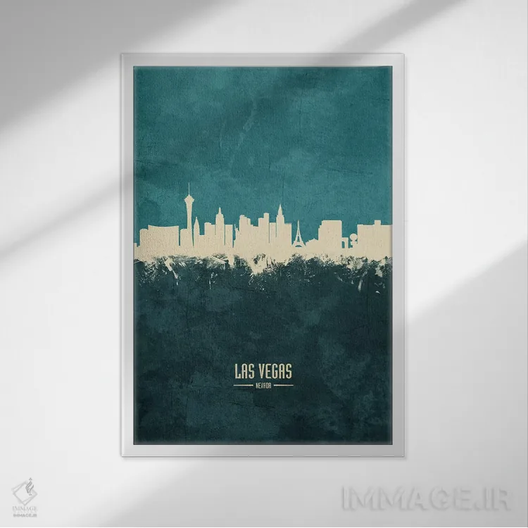 تابلو دکوراتیو منظره خط افق لاس وگاس، نوادا اثر مایکل تامپست - نمای قابدار سفید