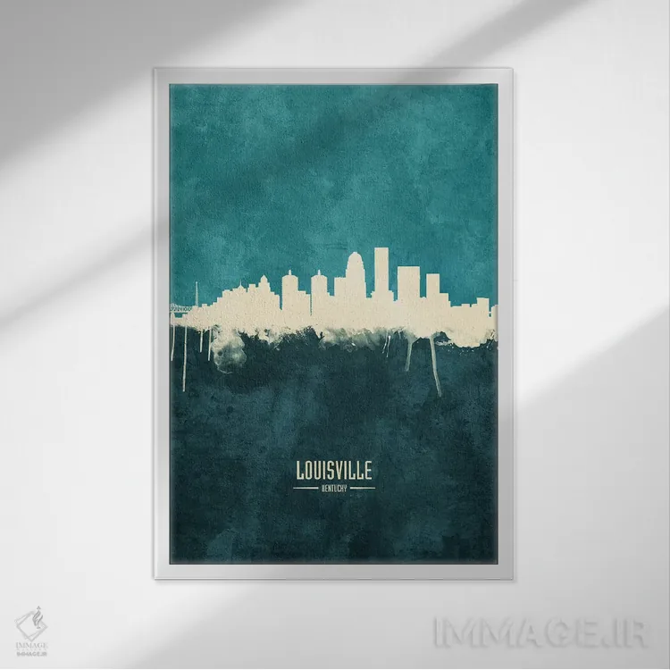 تابلو دکوراتیو منظره خط افق شهر لوئیزویل، کنتاکی اثر مایکل تامپست - نمای قابدار سفید